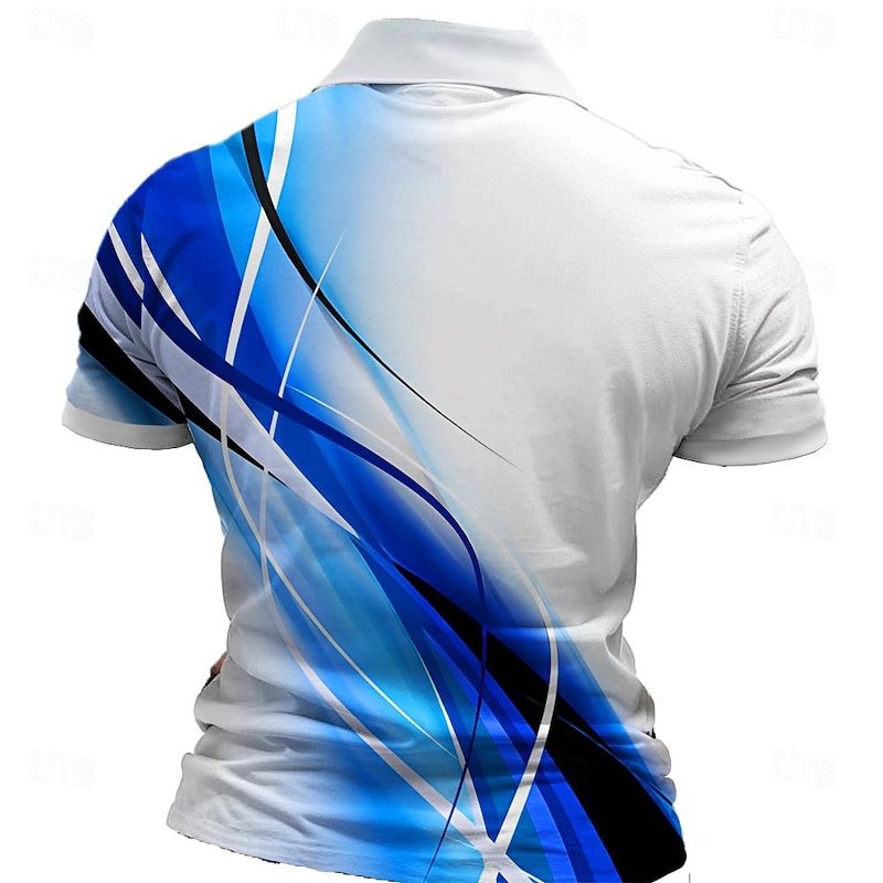Men's Geometric Zip Polo Shirts Golf Shirt Short Sleeve Polo Shirts Collared Shirts Business Casual Vacation Wear Formal Wear Festival Wear 3D Print Quarter Zip Polo Summer Spring Blue2
