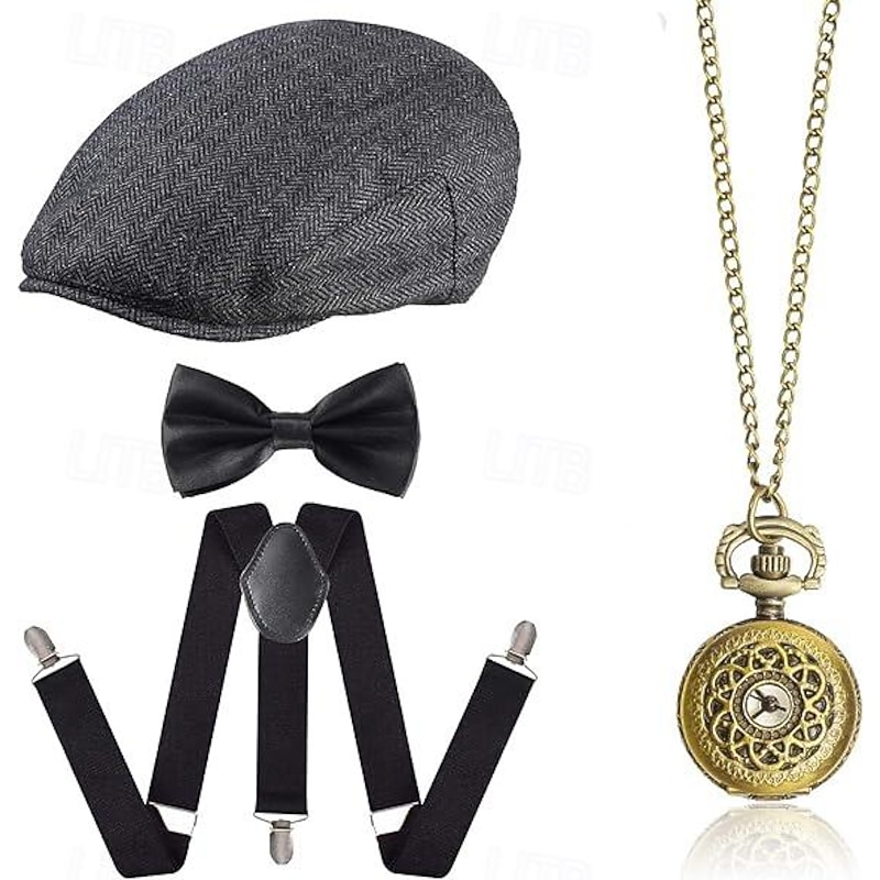 Retro Vintage Roaring 20s 1920s Outfits Accesories Set Beret Hat The Great Gatsby Gentleman Fashion Fancy Dress Men's Christmas Halloween Carnival Prom Bachelorette Party Festival Adults' More