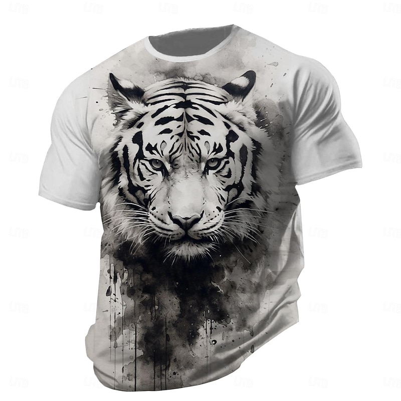 Men's Wolf Tiger T Shirt Short Sleeve T shirt 3D Print Crew Neck Shirt Fashion Designer Street Daily Sports Black White Gray Summer Spring Clothing Apparel S M L XL 2XL 3XL