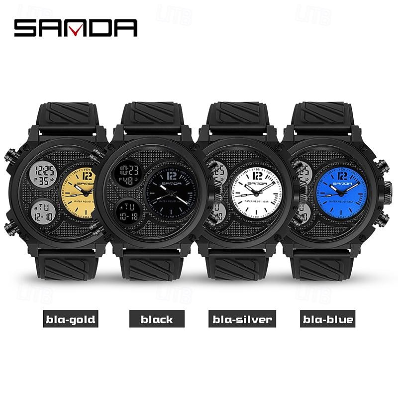 SANDA Men Digital Watch Sports Fashion Wristwatch Luminous Stopwatch Alarm Clock Calendar Resin Watch2