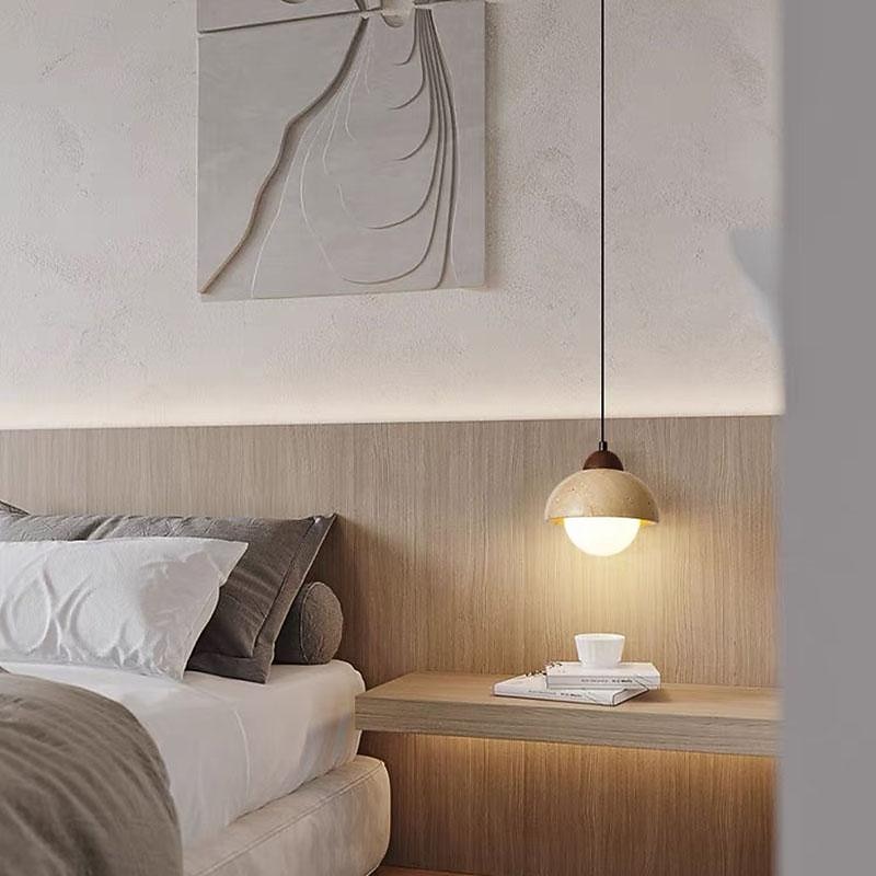 LED Pendant Light Stone Warm White 15cm 1-Light Minimalist Metal Lampshade Circular Marble Chandelier Chinese Style Ceiling Hanging Lamp for Porch Balcony Corridor 110-240V4