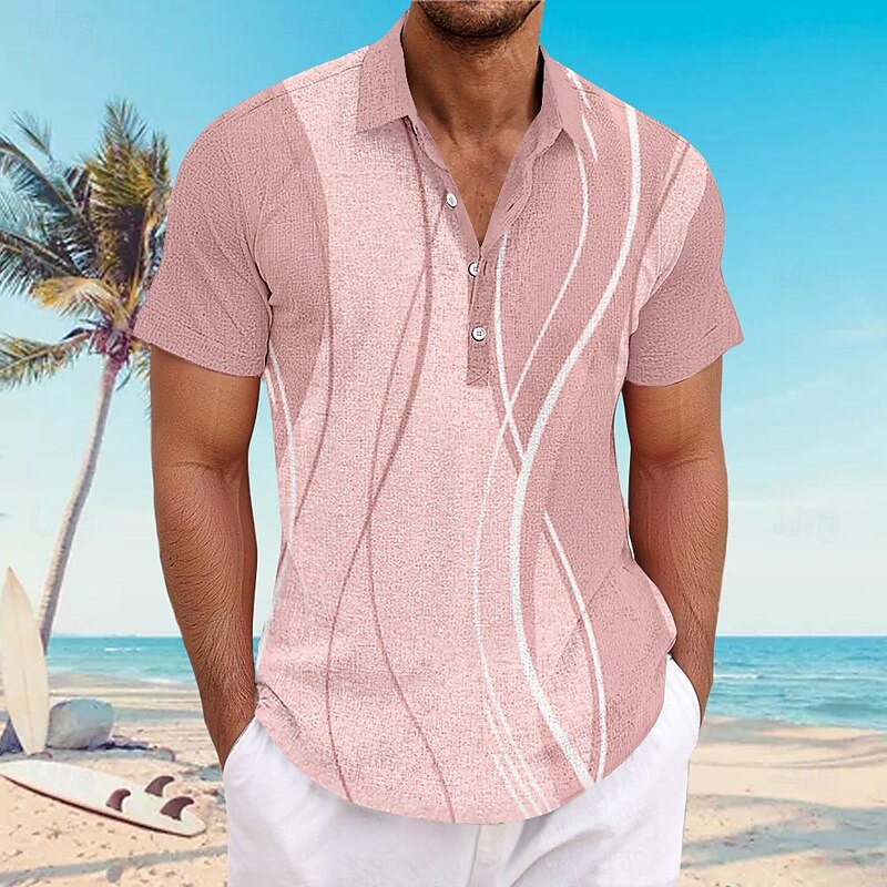 Men's Lines / Waves Geometric Pattern Button Up Shirt Henley Shirt Long Sleeve Hawaiian Resort Outdoor Business / Ceremony / Wedding Casual Summer Spring Fall Turndown Pink Blue Mint Green Gray2