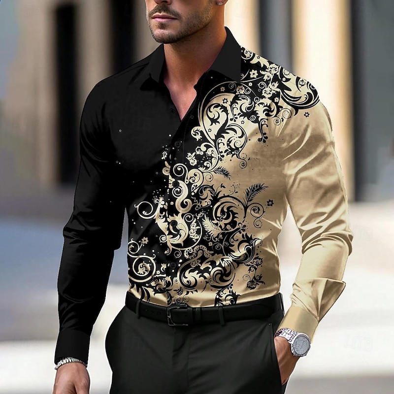 Men's Floral Shirt Dress Shirt Button Up Shirt Long Sleeve Business Casual Party Daily Fall Winter Spring & Summer Turndown Button Up 3D Print Black Yellow Pink