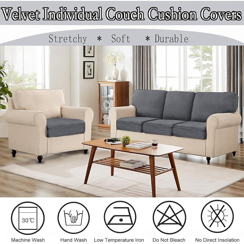Couch Cushion Covers 1 Piece Velvet Stretch Sofa Seat Covers or Backrest Covers Soft Individual Couch Covers for Sectional Sofa4