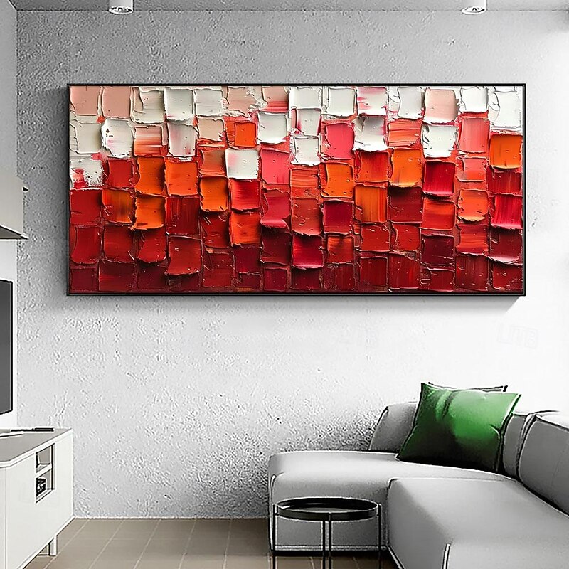 Hand Painted Abstract Red Oil Painting on Canvas Large Wall Art Original Textured Palette Knife Modern Trendy Minimalist Living Room Home Decor Unframed4