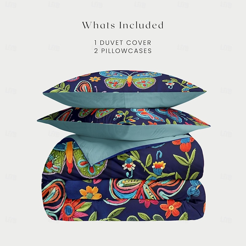 Vintage Butterfly Pattern Duvet Cover Set Set Soft 3-Piece Luxury Cotton Bedding Set Home Decor Gift King Queen Duvet Cover4