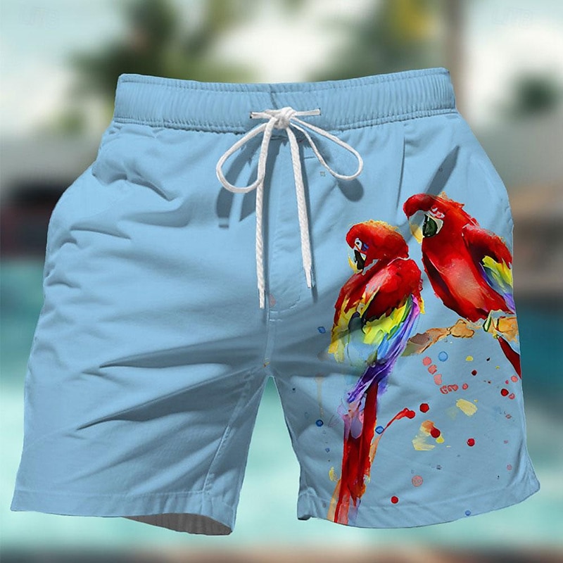 Men's Animal Parrot Swim Trunks Swim Shorts Board Shorts Mid Waist Fashion Streetwear Hawaiian Casual Daily Holiday Pocket Drawstring Elastic Waist Designer Clothing Apparel2