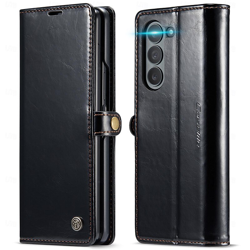 Phone Case For Samsung Galaxy Z Fold 6 Z Fold 5 Wallet Case Card Slot Shockproof Retro TPU2