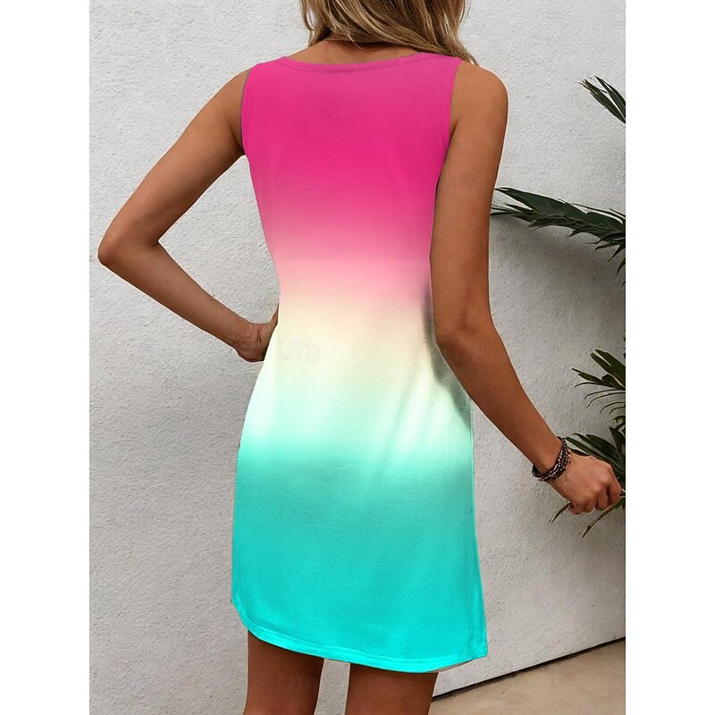 Women's Mini Dress Petite Dress Sundress Tank Dress Summer Dress Stylish Vacation Holiday Beach Loose Fit Ombre Color Gradient Sleeveless Crew Neck Magenta Summer2