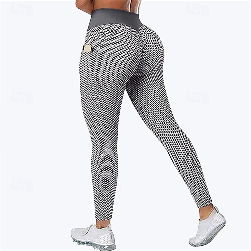 Women's Yoga Pants Yoga Leggings Pocket Elastic Waistband High Waist Pilates Gym Workout Workout Tights Honeycomb Black Green Rose Red Sports Activewear Stretchy Slim4