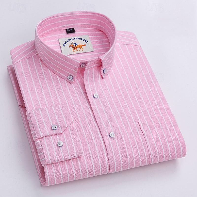 Men's Shirt Dress Shirt Button Up Shirt Stripes Wedding Party Black Pink Blue Light Sky Blue Long Sleeve Lapel Spring &  Fall Clothing Apparel Front Pocket