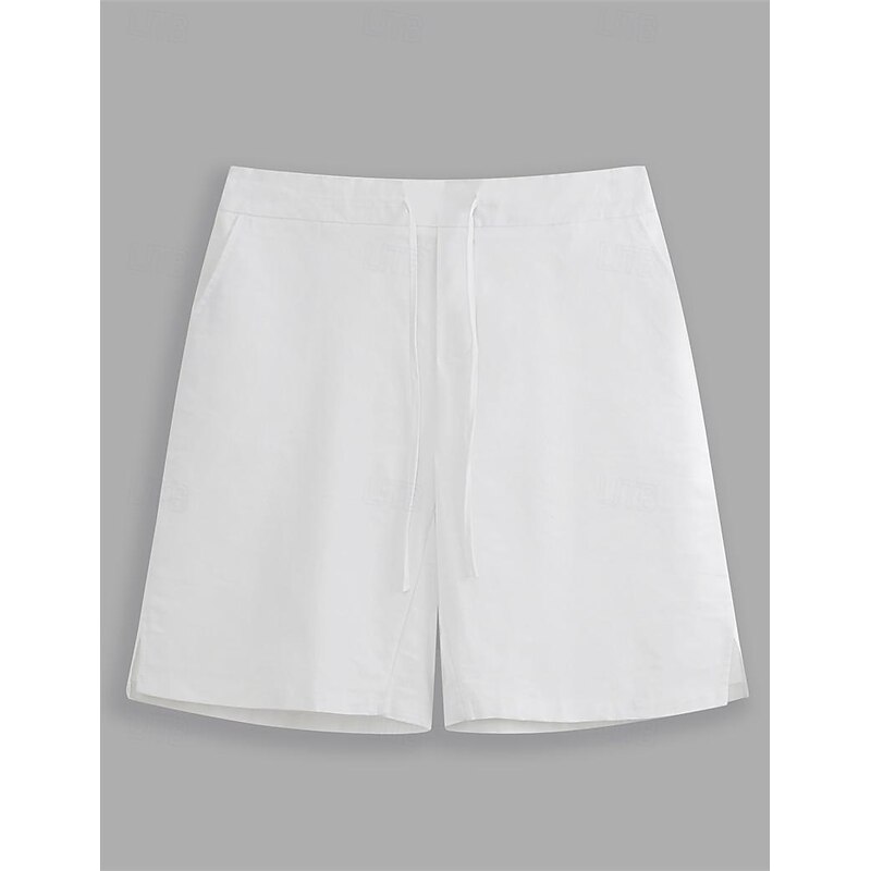 Men's Shorts Linen Shorts Summer Shorts Split Front Pocket Straight Leg Plain Comfort Breathable Knee Length Party Outdoor Casual Fashion Basic Black White4