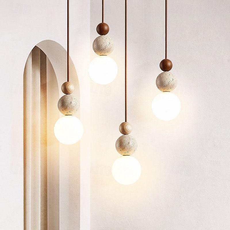 LED Pendant Light Warm White 11/50/70cm 1/2/3-Light Creative Stone Wood Mini Industrial Suspended Chandelier Glass G9 Ceiling Hanging Lamp for Kitchen Island Dining Room Bedroom 85-265V4
