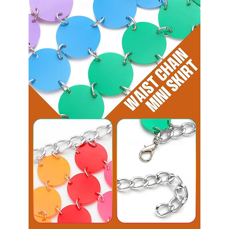 Women Sequin Rainbow Chainmail Mini Skirt Sparkly Dots Belly Dance Hip Skirts Rave Waist Chain3