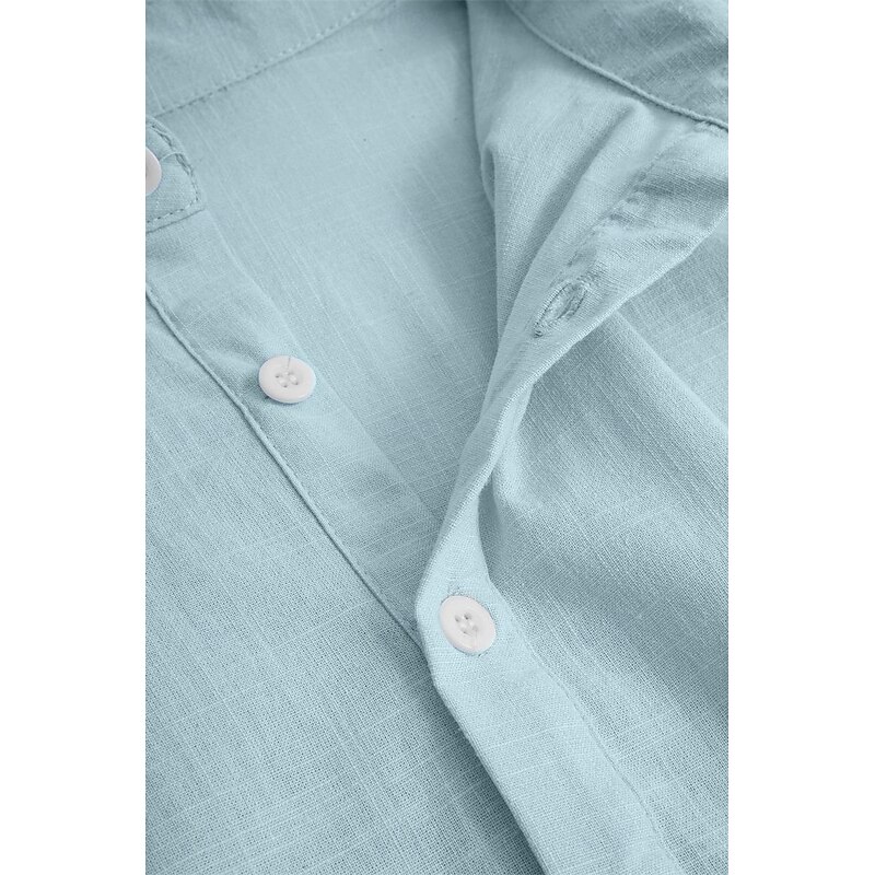 Men's Shirt Linen Shirt Summer Shirt Beach Shirt Solid Color Vacation Curise Black White Gray Light Blue Short Sleeve Fold-over Collar Spring & Summer Clothing Apparel Pocket2