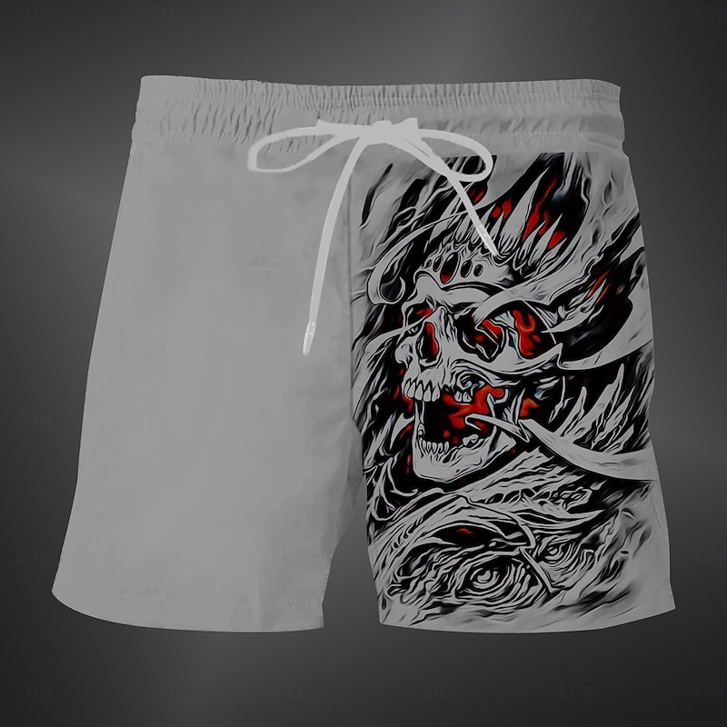 Men's Skull 3D Print Halloween Costumes Swim Trunks Swim Shorts Board Shorts Mid Waist Fashion Streetwear Designer Casual Daily Holiday Drawstring Pocket Elastic Waist Designer Clothing Apparel