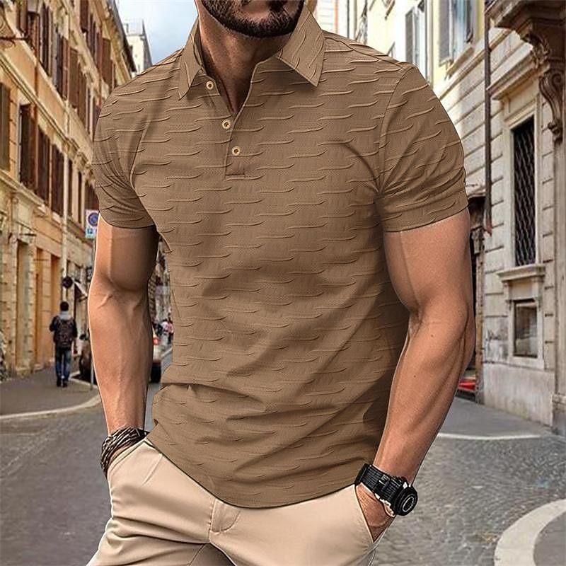 Men's Golf Shirt Golf Polo Work Casual Lapel Short Sleeve Basic Modern Plain Button Spring & Summer Regular Fit Black White Khaki Coffee Golf Shirt