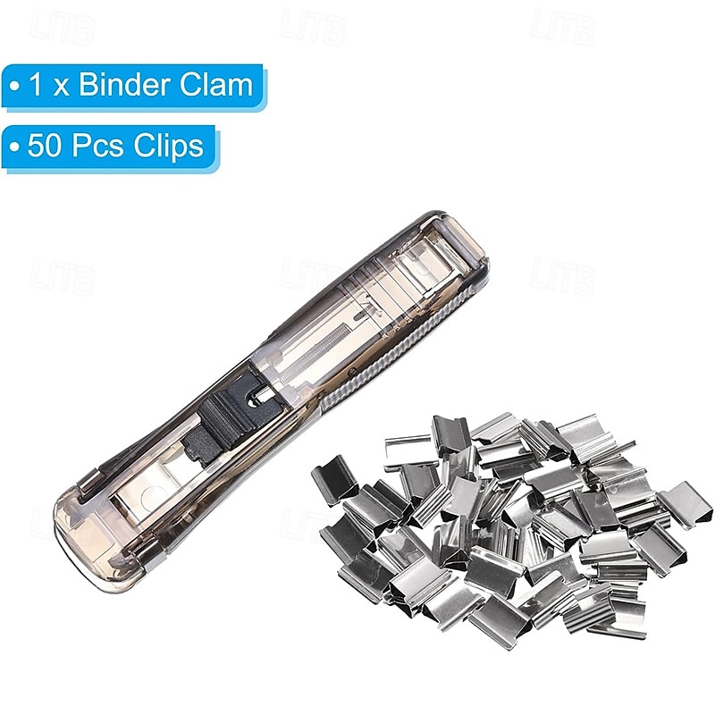 Paper Clam Clip Dispenser Handheld File Document Clipper with 50 Reuseable Stainless Steel Refill Clips for Home Office School4