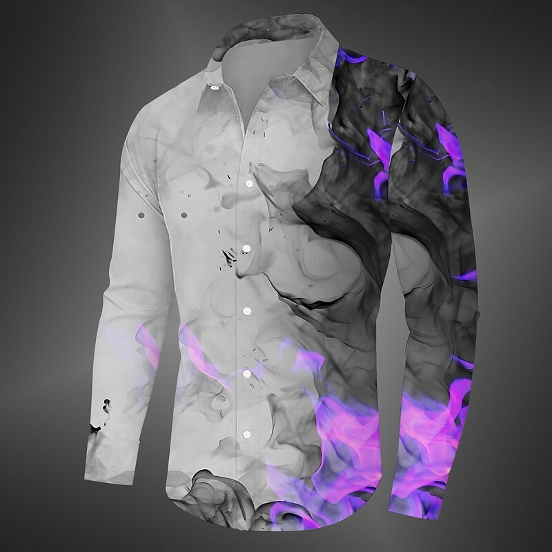 Men's Flame Shirt Button Up Shirt Long Sleeve Casual Dark Daily Fall Winter Spring & Summer Turndown Shirt Collar Button Up 3D Print Black Yellow Blue Fuchsia Green2