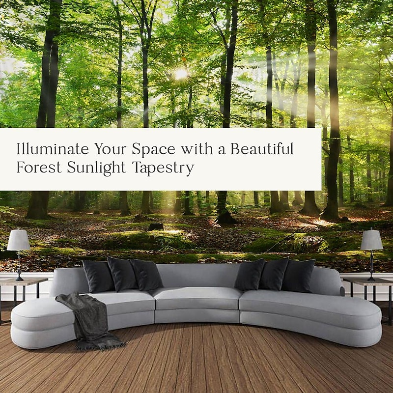 L.T.HOME Nature Wall Tapestry Art Decor Blanket Curtain Picnic Tablecloth Hanging Home Bedroom Living Room Dorm Decoration Forest Landscape Sunshine Through Tree3