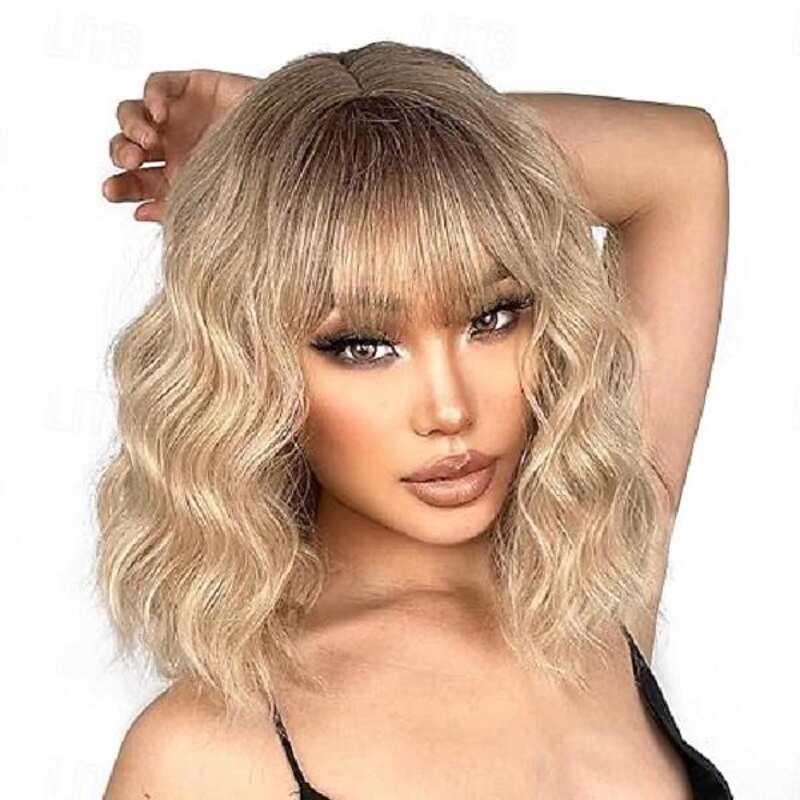 Short Wigs with Bangs Short Wigs for Women Synthetic Wavy Wig Shoulder Length Halloween Cosplay Party Wigs - Main Image