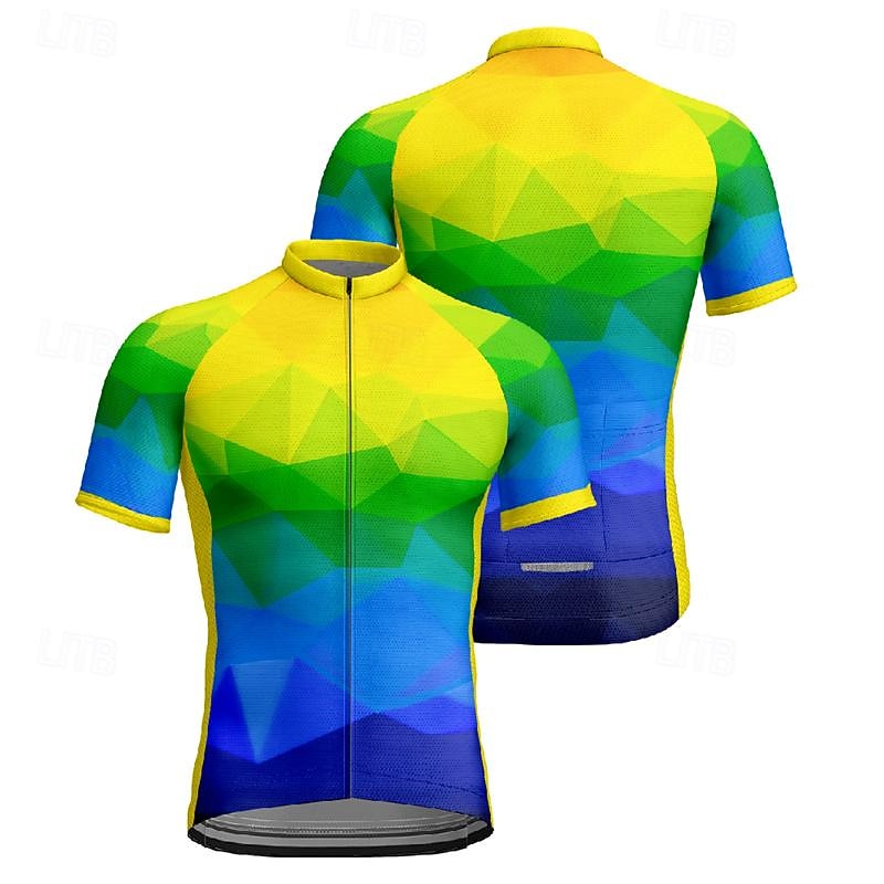 Men's Cycling Jersey Color Block Short Sleeve Bike Tee Tshirt Jersey Top with 3 Rear Pockets Mountain Bike MTB Quick Dry Breathable Sports Blue Clothing Apparel3