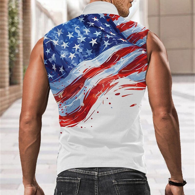 Men's American / USA National Flag Shirt Western Shirt Cowboy Shirt Sleeveless Western Style Outdoor Party Work Summer Spring Shirt Collar White2