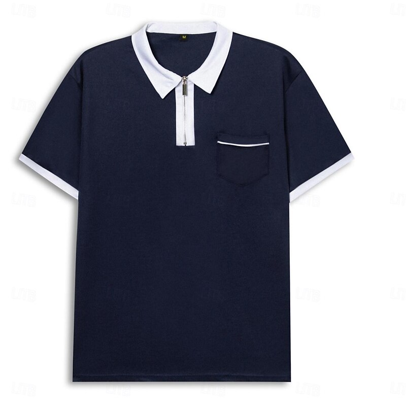 Men's Polo Shirt Golf Shirt Casual Holiday Lapel Quarter Zip Short Sleeve Fashion Basic Plain Quarter Zip Summer Regular Fit Black White Red Dark Navy Green Dark Gray Polo Shirt3