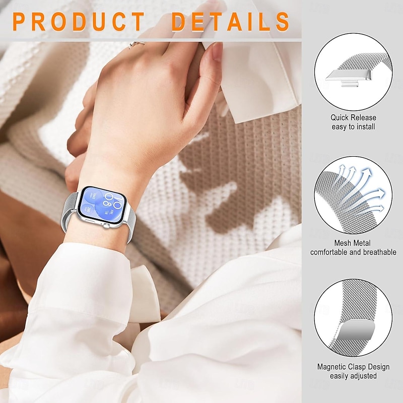 Smart Watch Band Compatible with Huawei Huawei Band 7 Huawei Watch Fit 2 Band 8 Watch Fit 3 Band 9 Smartwatch Strap with Case Magnetic Clasp Mesh Milanese Loop Replacement  Wristband4