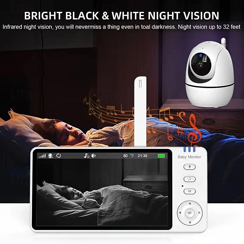 5 Inch Video Baby Monitor With Camera PTZ Zoom Babyphone Cam Security Protection Surveillance Cameras Temperature Sensor Lullaby4