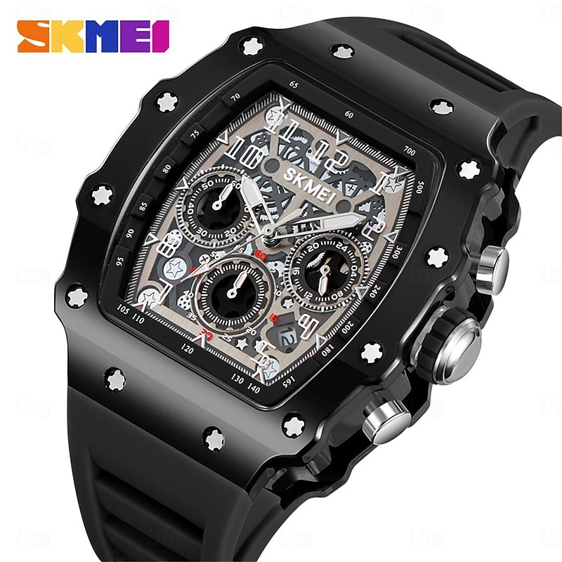 SKMEI Men Quartz Watch Outdoor Fashion Casual Wristwatch Stopwatch Countdown Calendar Waterproof Silicone Gel Watch