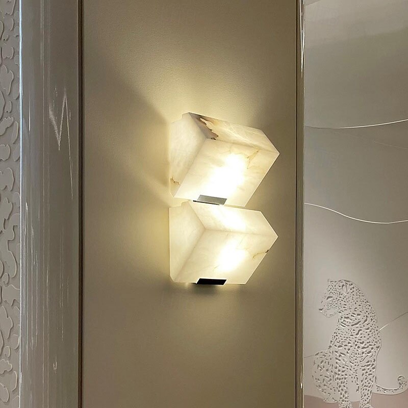 LED Indoor Wall Lights Warm White 16/33/50cm 1-Light Alabaster Staircase Nordic Style Stone Copper Wall Lamp for Living Room Bedroom 85-265V2