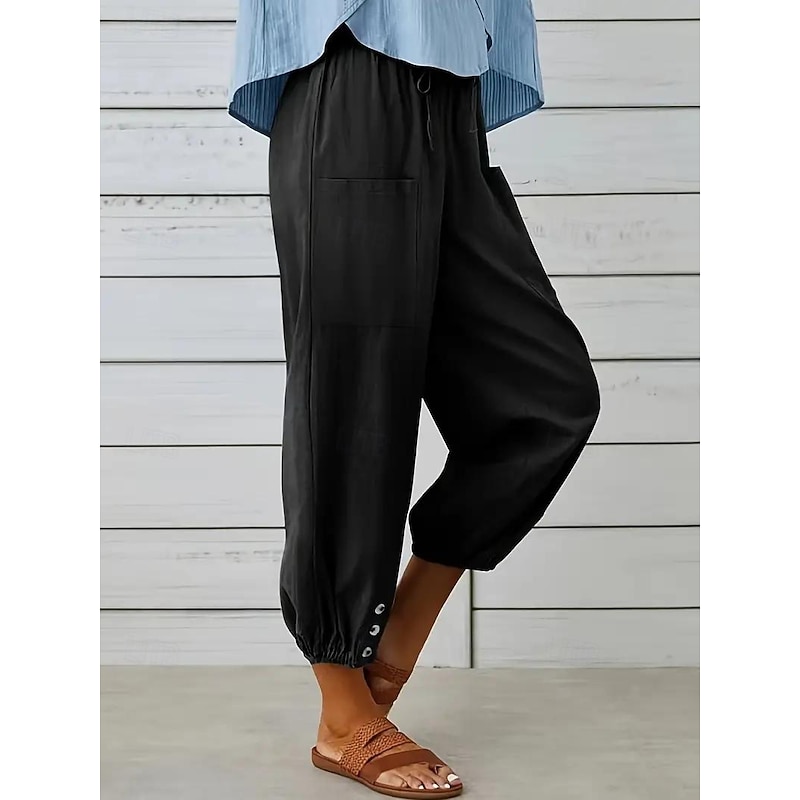 Women's EU / US Size Relaxed Harem Pants Casual Harlem Pants Knee Length High Waist Solid Colored Pocket Harem Breathability Outdoor Inelastic Outdoor Casual Daily Black Spring & Summer Loose Fit4