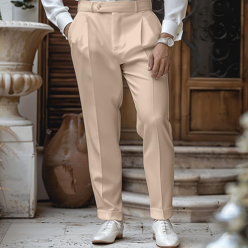 Men's Trousers Dress Pants Slacks Casual Pants Suit Pants Front Pocket Straight Leg Plain Comfort Breathable Full Length Wedding Outdoor Party Elegant Fashion Black White3