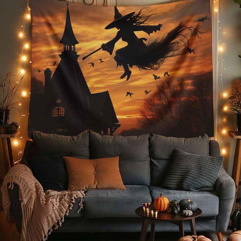 Halloween Decorations Witchs Hanging Tapestry Wall Art Large Tapestry Mural Decor Photograph Backdrop Blanket Curtain Home Bedroom Living Room3