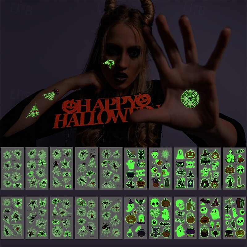 10PCS Halloween Spider Web Luminous Tattoo Stickers Cartoon Luminous Festival Party Face Stickers