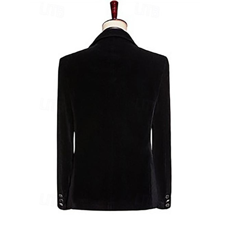 Men's Blazer Jacket Tuxedo Closure collar Party Luxury Sparkle Solid Colored Blazer Black Tailored Fit3