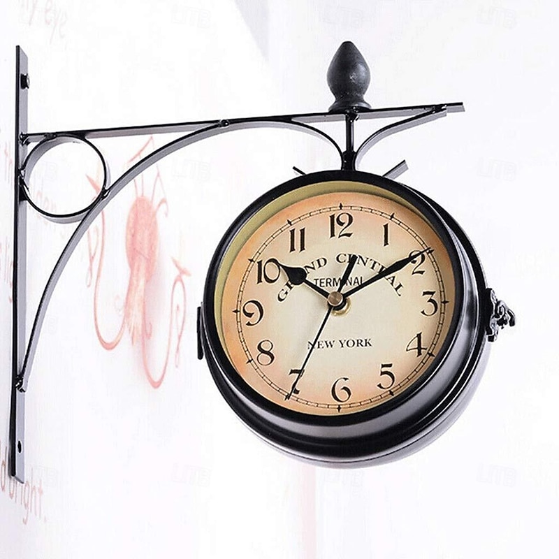 Hot Classic Retro Wall Clock Double Sided Outside Bracket Clock Home Decoration3