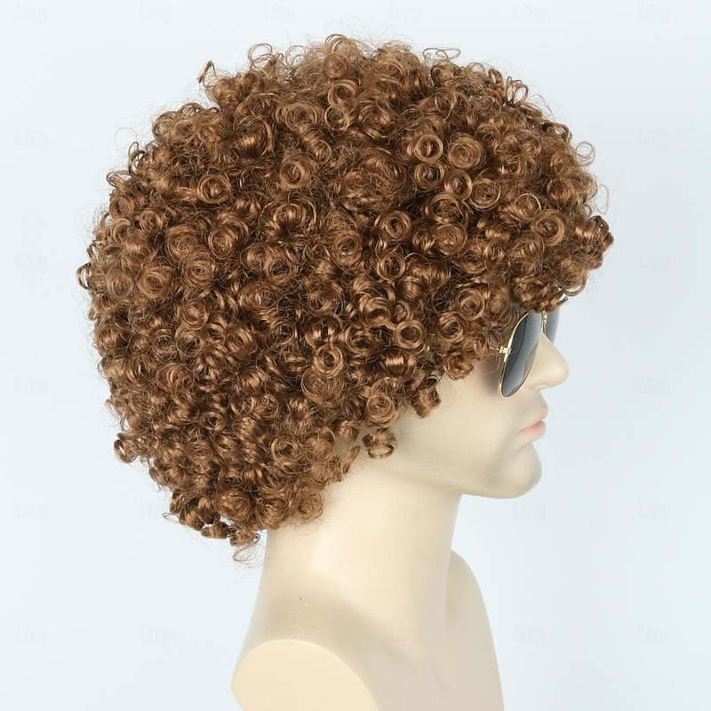 Brown Afro Wig for Men or Women Short Curly Carnival Disco Rock Wig Hippie Costume Wigs 70s 80s Wig3