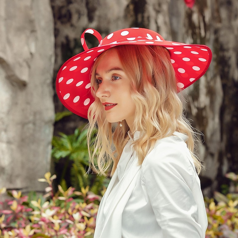 Hats Fiber Bowler / Cloche Hat Sun Hat Top Hat Wedding Tea Party Elegant Cute With Bowknot Polka Dot Headpiece Headwear2