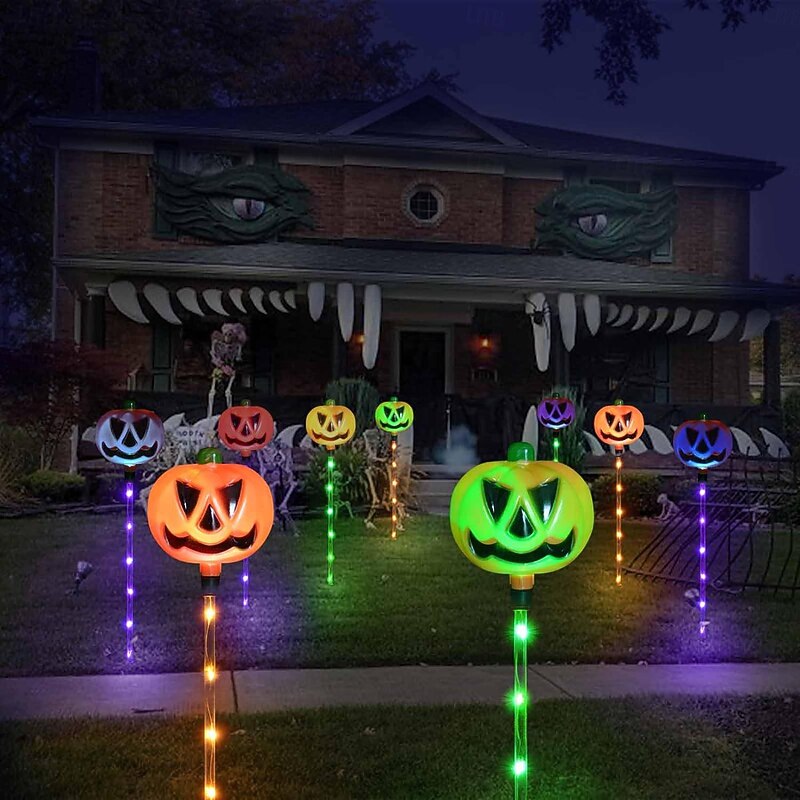 6pcs Solar Halloween Pumpkin Garden Stake Lights Light Up Pumpkin, Solar Halloween Yard Stake Outdoor Waterproof Lighted Pumpkin Lights for Garden Patio Yard Pathway Grave Decor4