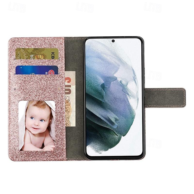 Phone Case For Samsung Galaxy S25 S24 S23 S22 S21 Ultra Plus A25 A15 A14 A34 A54 Wallet Case for Women Girl with Stand Holder Magnetic Bling Glitter Shiny Flower Floral TPU Rhinestone PU Leather2