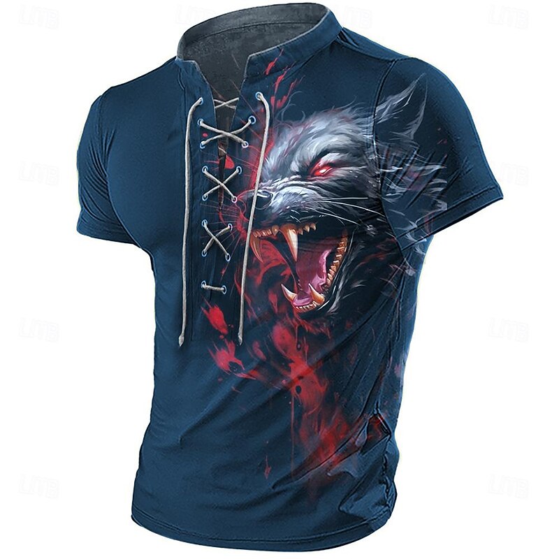Halloween Men's Wolf T Shirt Short Sleeve T shirt 3D Print Shirt Exaggerated Designer Retro Vintage Party Street Black Dark Blue Summer Spring Clothing Apparel S M L XL XXL XXXL4