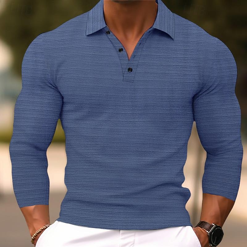Men's Polo Shirt Golf Shirt Casual Sports Lapel Long Sleeve Fashion Basic Plain Button Spring &  Fall Regular Fit Dark Grey Blue Green Polo Shirt2