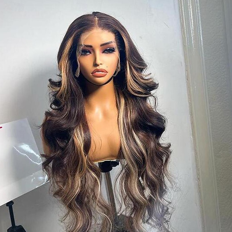 Remy Human Hair 13x4 Lace Front Wig Free Part Brazilian Hair Wavy Multi-color Wig 130% 150% Density Ombre Hair Highlighted / Balayage Hair Glueless Pre-Plucked For Women Long Human Hair Lace Wig2