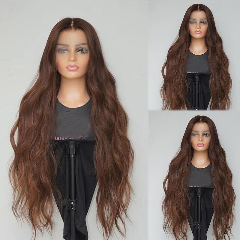 Remy Human Hair 13x4 Lace Front Wig Free Part Brazilian Hair Body Wave Wavy Brown Wig 130% 150% Density 100% Virgin Glueless Pre-Plucked For Women Long Human Hair Lace Wig2
