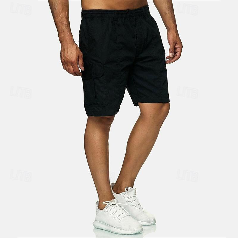 Men's Tactical Shorts Cargo Shorts Shorts Drawstring Elastic Waist Multi Pocket Plain Wearable Short Outdoor Daily Camping & Hiking Fashion Classic Black Navy Blue3