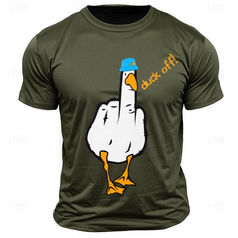 Men's Funny 'Duck Off!' Middle Finger Duck Pun Graphic T-Shirt Short Sleeve4