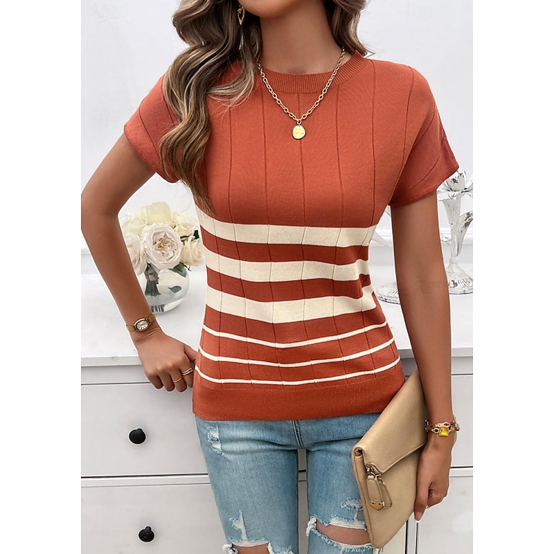 Women's Tunic Color Block Stylish Casual Short Sleeve Crew Neck Daily Print Maroon Black Khaki Summer Spring Fall3