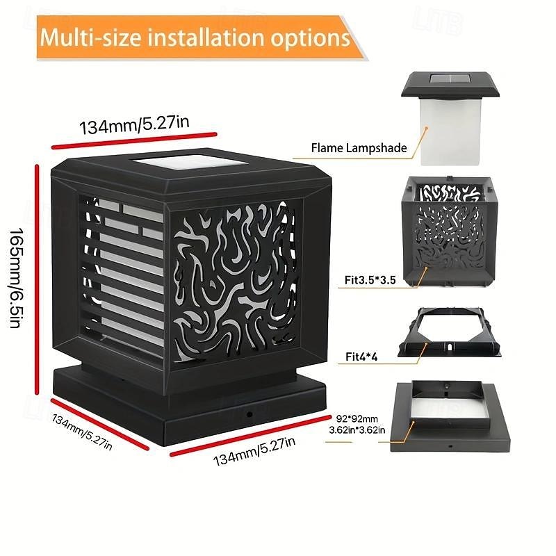 Solar Post Cap Lights with Flickering Flame Effect - Waterproof LED Halloween Decorations for Outdoor Wood Posts - Create a Magical Ambiance in Your Patio Yard, Garden, or Deck 1pc3